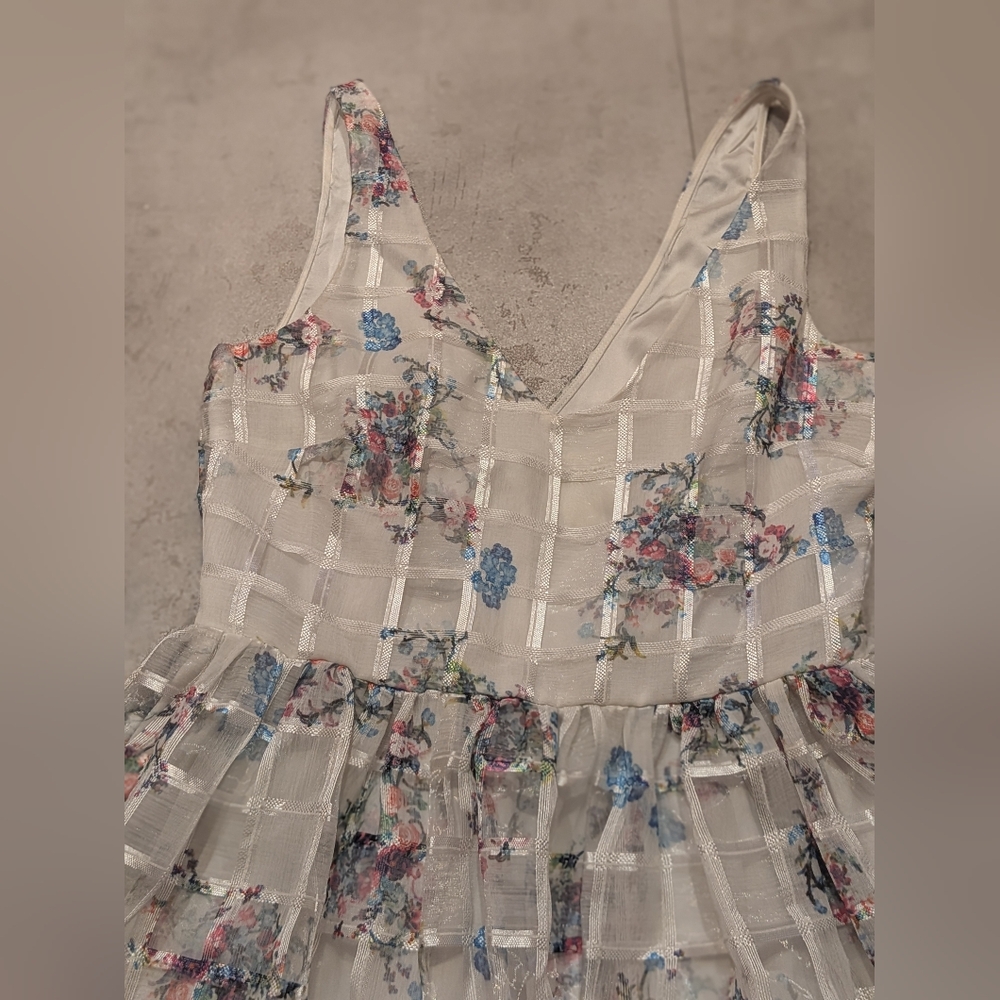 Maeve White Floral Mini Dress with Blue & Pink Accents - Picture 2 of 8